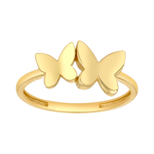 14k yellow gold high polish butterflies ring front view
