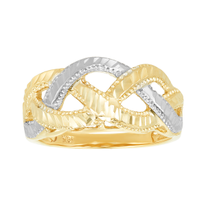 14k two tone gold diamond cut braided design ring side view
