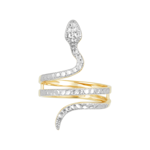 14k Gold Two Tone Snake Diamond Cut Ring 