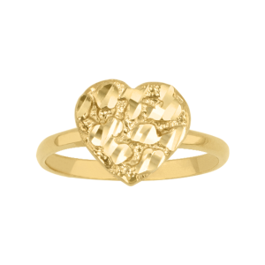 14k yellow gold nugget style heart ring front view