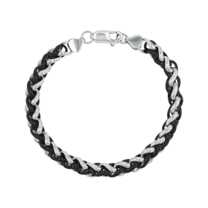 stainless steel wheat design with black ip bracelet closed view