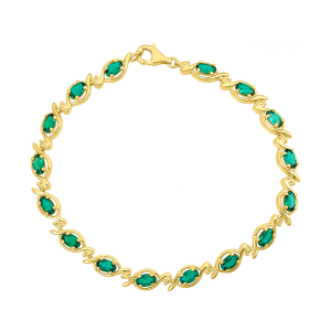14K Yellow Gold Simulant Emerald and Diamond Bracelet