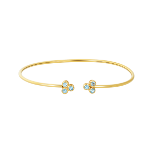 14k yellow gold bangle bracelet with blue topaz stones