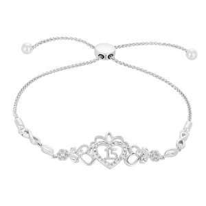 14k white gold crown heart quinceañera diamond bracelet front view