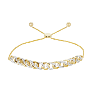 14k Gold Two Tone Cuban Link Diamond Bolo Bracelet 