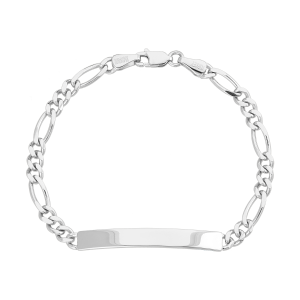 14k white gold 4.3mm figaro link id bracelet top view