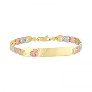 14k gold tri-color rose and chevron id bracelet closed front view