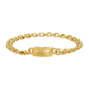 14k yellow gold 9mm chino box id bracelet front closed view