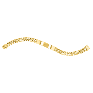 14k yellow gold 10mm cuban link id bracelet with hidden clasp front view