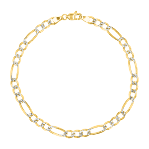 14k Yellow Gold 8.5 Inches Figaro Pave Bracelet with Lobster Clasp 