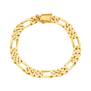 14k yellow gold 8.3mm figaro link bracelet with hidden clasp top closed view