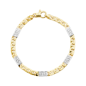14k gold two tone 5.5mm greek key bracelet made in italy top closed view