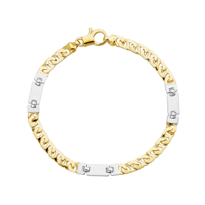14k Gold Two Tone Bars Bracelet Made In Italy 