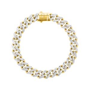 14k yellow gold 9.3mm cuban pave hollow bracelet top closed view