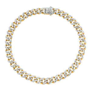 14k yellow gold 6.5mm pave hollow cuban link bracelet top closed view