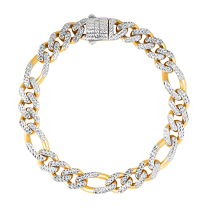 14K Yellow Gold 9.5mm Figaro Pave Hollow Bracelet