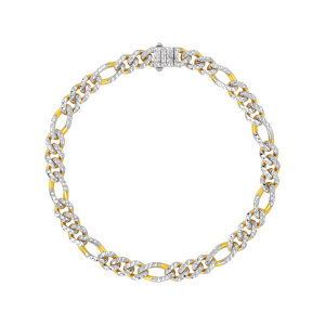 14K Yellow Gold 6.5mm Pave Figaro Hollow Bracelet