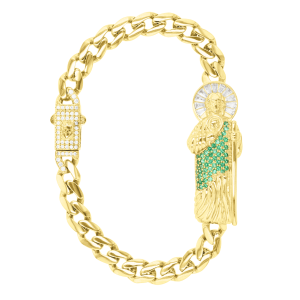 14k yellow gold green cubic zirconia st. jude bracelet top closed view
