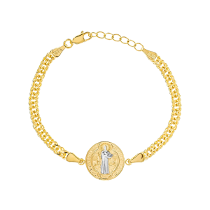 14k two tone gold double-sided saint benedict curb bracelet top closed view