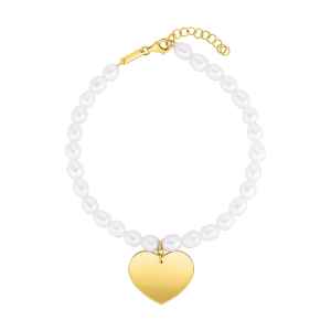 14K Yellow Gold Heart Freshwater Pearl Bracelet