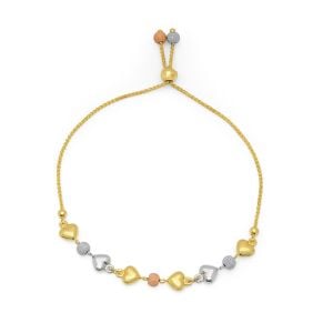 14k gold tri-color heart bead bracelet top view