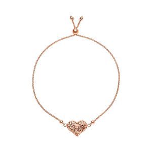 14k Rose Gold Diamond Cut Heart Adjustable Bracelet