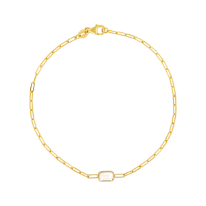 14k yellow gold white topaz gemstone paper clip bracelet closed view