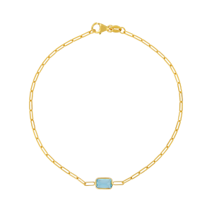 14k yellow gold blue topaz gemstone paper clip bracelet closed view