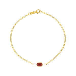 14k yellow gold garnet gemstone paper clip bracelet closed view
