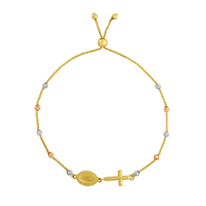 14K Tri Color Gold Rosary Bolo Bracelet