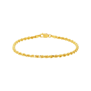 14k yellow gold rope diamond cut bracelet front view