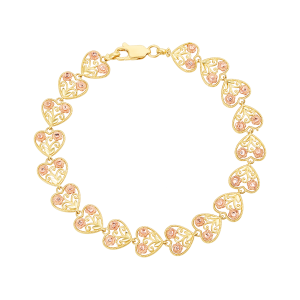 14k Gold Two Tone Hearts and Roses Bracelet  