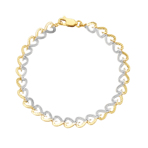 14k gold two tone yellow gold heart bracelet top closed view