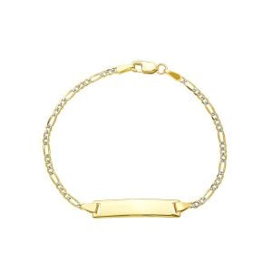 14k yellow gold 2mm pave figaro baby id bracelet top closed view