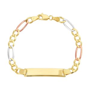 14k tri color gold 5mm figaro baby id bracelet closed top view