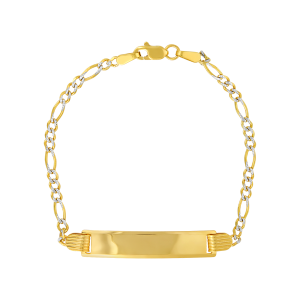 14K Yellow Gold 2.4mm Figaro Pave Baby ID Bracelet