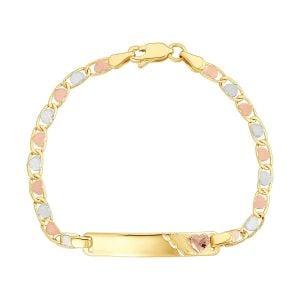 14k tri color heart link with heart charm baby id bracelet top closed view
