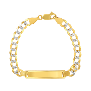 14K Two Tone Gold 5.7mm Curb Pave Baby ID Bracelet