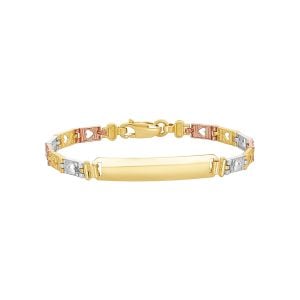 14k gold tri-color heart link baby id bracelet closed front view