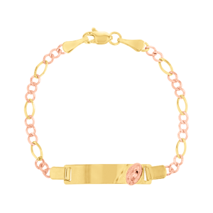 14K Two Tone Gold Guadalupe Figaro Baby ID Bracelet