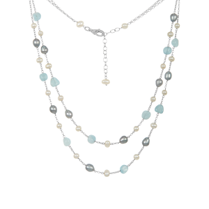 Silver Aqua, White and Grey Pearl Necklace