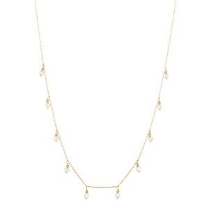 10k yellow gold mini pearl and bead necklace front view