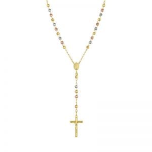 14k gold tri-color 5mm beaded rosary