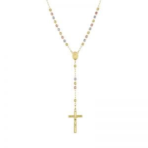 14k gold tri-color 4mm beaded rosary
