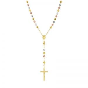 14k gold tri-color 6mm beaded rosary