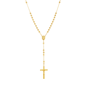 14k yellow gold 4mm moon cut rosary hanging view