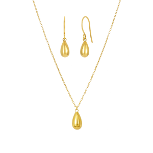 14k yellow gold tear drop earrings and pendant matching set
