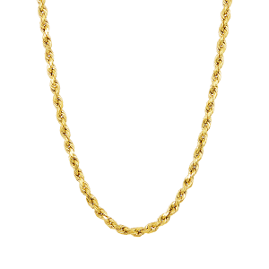 14k yellow gold 4.5mm hollow rope chain hanging view