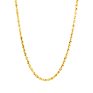 14k yellow gold 3.5mm diamond cut rope chain hanging view