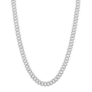 silver 10mm pave cuban with cubic zirconia chain hanging view